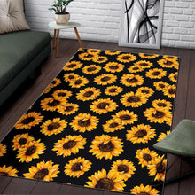 Load image into Gallery viewer, Black Sunflower Pattern Print Area Rug
