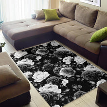 Load image into Gallery viewer, Black White Rose Floral Pattern Print Area Rug

