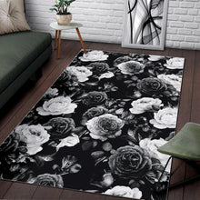 Load image into Gallery viewer, Black White Rose Floral Pattern Print Area Rug
