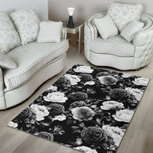 Load image into Gallery viewer, Black White Rose Floral Pattern Print Area Rug
