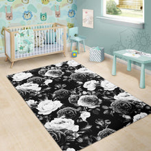 Load image into Gallery viewer, Black White Rose Floral Pattern Print Area Rug
