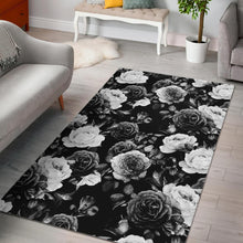 Load image into Gallery viewer, Black White Rose Floral Pattern Print Area Rug
