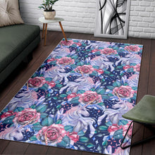 Load image into Gallery viewer, Blue Fairy Rose Unicorn Pattern Print Area Rug
