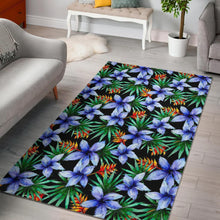 Load image into Gallery viewer, Blue Hawaiian Wildflowers Pattern Print Area Rug
