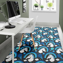 Load image into Gallery viewer, Blue Rainbow Unicorn Pattern Print Area Rug
