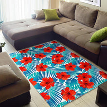 Load image into Gallery viewer, Blue Tropical Hibiscus Pattern Print Area Rug
