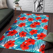 Load image into Gallery viewer, Blue Tropical Hibiscus Pattern Print Area Rug
