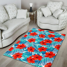 Load image into Gallery viewer, Blue Tropical Hibiscus Pattern Print Area Rug
