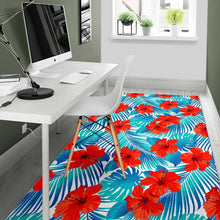Load image into Gallery viewer, Blue Tropical Hibiscus Pattern Print Area Rug
