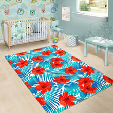 Load image into Gallery viewer, Blue Tropical Hibiscus Pattern Print Area Rug
