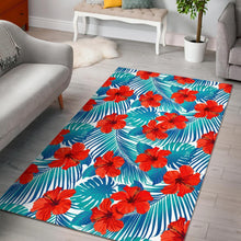Load image into Gallery viewer, Blue Tropical Hibiscus Pattern Print Area Rug
