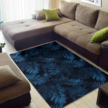 Load image into Gallery viewer, Dark Blue Tropical Leaf Pattern Print Area Rug
