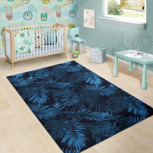 Load image into Gallery viewer, Dark Blue Tropical Leaf Pattern Print Area Rug
