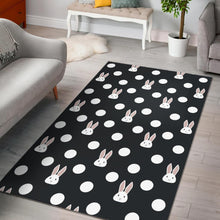 Load image into Gallery viewer, Cute white rabbit polka dots black background Area Rug
