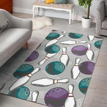 Load image into Gallery viewer, Bowling ball and pin gray background Area Rug
