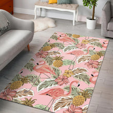 Load image into Gallery viewer, Pink flamingo birds pineapples hibiscus flower pattern Area Rug
