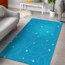 Load image into Gallery viewer, Airplane destinations blue background Area Rug

