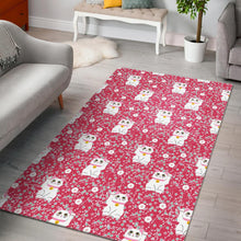 Load image into Gallery viewer, Maneki Neko Lucky Cat sakura pink background Area Rug
