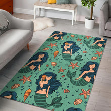 Load image into Gallery viewer, Mermaid Pattern Green Background Area Rug
