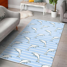 Load image into Gallery viewer, Dolphin blue striped background Area Rug
