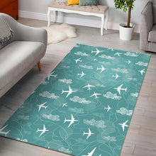 Load image into Gallery viewer, Airplane Cloud Pattern Green Background Area Rug
