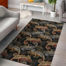 Load image into Gallery viewer, Chameleon lizard tropical leaves palm tree Area Rug
