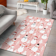 Load image into Gallery viewer, Cute snowman christmas tree snowpink background Area Rug
