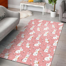 Load image into Gallery viewer, Cute white rabbit flower pink background Area Rug
