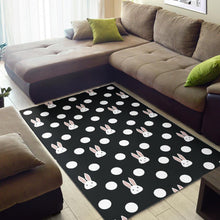 Load image into Gallery viewer, Cute white rabbit polka dots black background Area Rug
