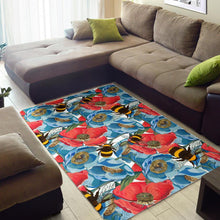 Load image into Gallery viewer, Bee Red and Blue Hibiscus Pattern Area Rug
