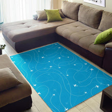 Load image into Gallery viewer, Airplane destinations blue background Area Rug
