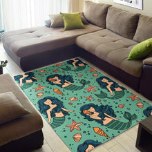 Load image into Gallery viewer, Mermaid Pattern Green Background Area Rug
