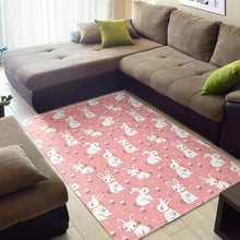 Load image into Gallery viewer, Cute white rabbit flower pink background Area Rug

