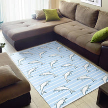 Load image into Gallery viewer, Dolphin blue striped background Area Rug
