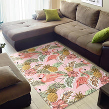 Load image into Gallery viewer, Pink flamingo birds pineapples hibiscus flower pattern Area Rug
