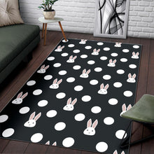 Load image into Gallery viewer, Cute white rabbit polka dots black background Area Rug
