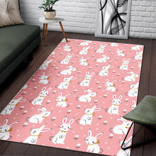Load image into Gallery viewer, Cute white rabbit flower pink background Area Rug
