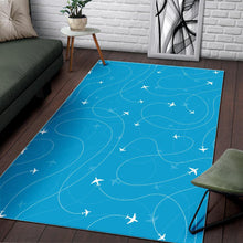 Load image into Gallery viewer, Airplane destinations blue background Area Rug
