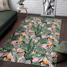 Load image into Gallery viewer, Toucan tropical green jungle palm pattern Area Rug
