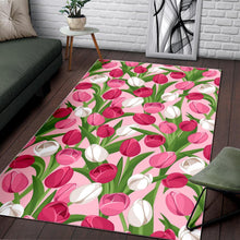 Load image into Gallery viewer, Pink White Tulip Pattern Area Rug
