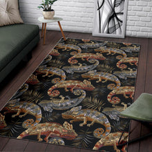 Load image into Gallery viewer, Chameleon lizard tropical leaves palm tree Area Rug
