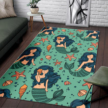 Load image into Gallery viewer, Mermaid Pattern Green Background Area Rug
