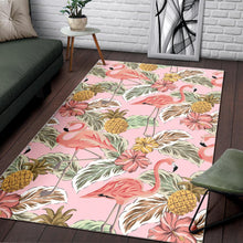 Load image into Gallery viewer, Pink flamingo birds pineapples hibiscus flower pattern Area Rug
