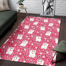 Load image into Gallery viewer, Maneki Neko Lucky Cat sakura pink background Area Rug
