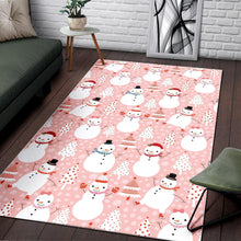 Load image into Gallery viewer, Cute snowman christmas tree snowpink background Area Rug
