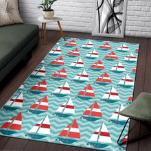 Load image into Gallery viewer, Red White sailboat wave background Area Rug

