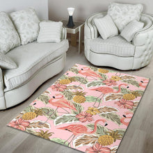 Load image into Gallery viewer, Pink flamingo birds pineapples hibiscus flower pattern Area Rug

