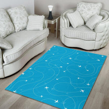 Load image into Gallery viewer, Airplane destinations blue background Area Rug
