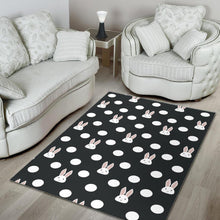 Load image into Gallery viewer, Cute white rabbit polka dots black background Area Rug

