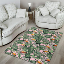 Load image into Gallery viewer, Toucan tropical green jungle palm pattern Area Rug
